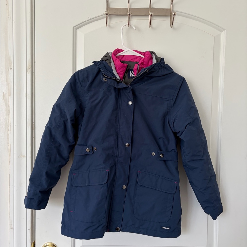 Lands' End Navy Jacket with Pink Interior
